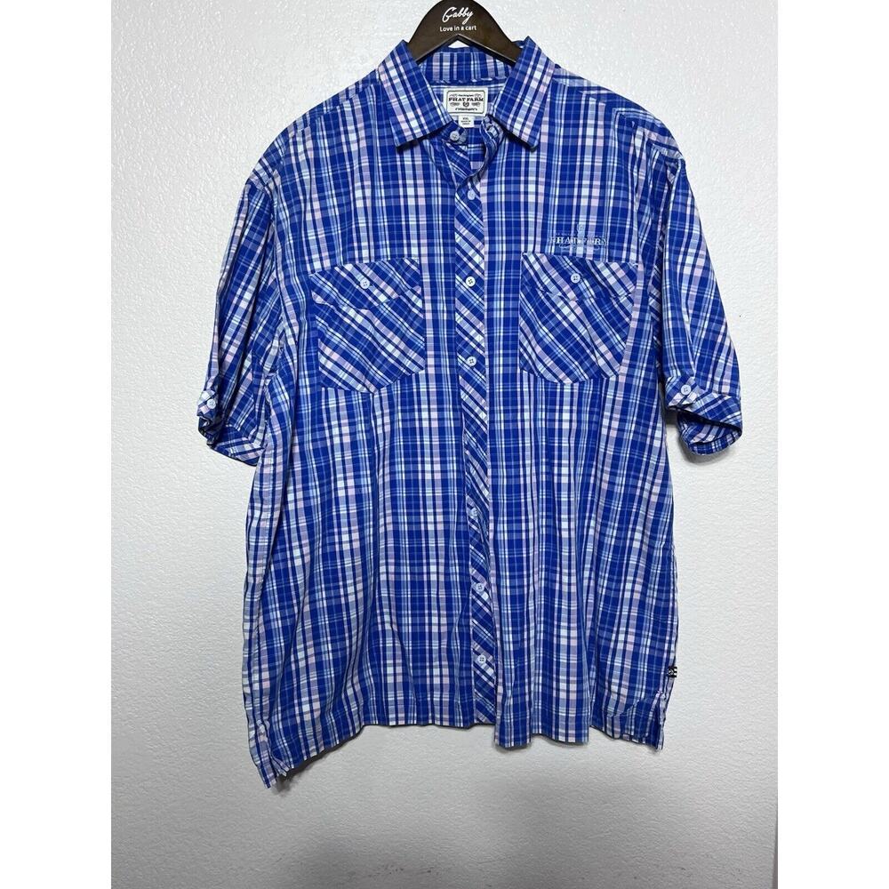 Y2K Phat farm shirt men’s XXL blue white Embroidered button short sleeve Vintage